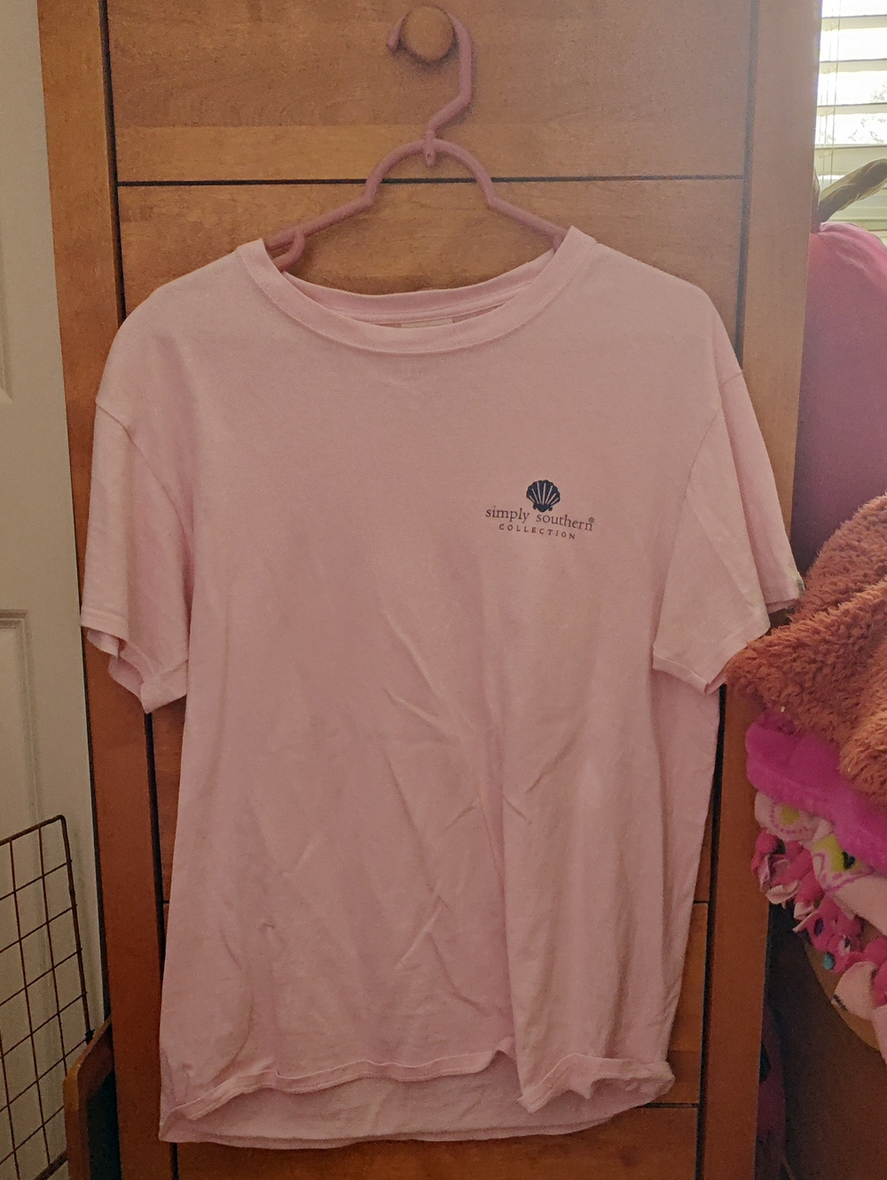 Simply Southern Light Pink Short-Sleeve Tee with Navy Shell Logo